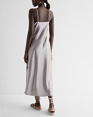 Satin Floral Lace Trimmed Midi Slip Dress