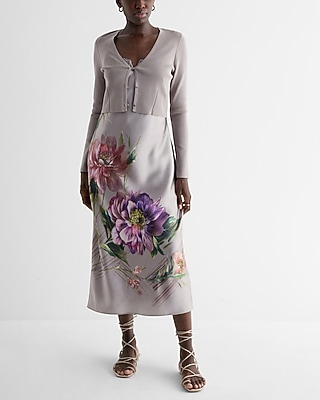 Satin Floral Lace Trimmed Midi Slip Dress