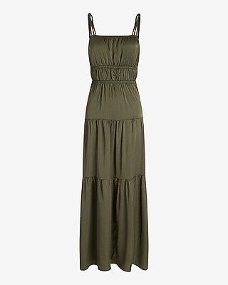 Square Neck Sleeveless Tie Shoulder Ruched Tiered Maxi Dress - image 4