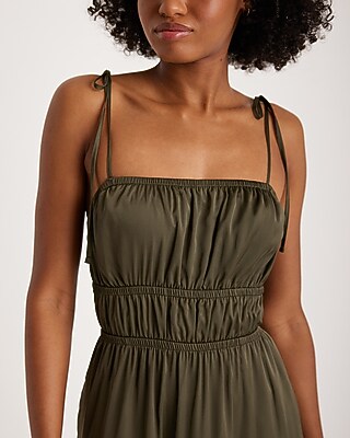 Square Neck Sleeveless Tie Shoulder Ruched Tiered Maxi Dress - image 2
