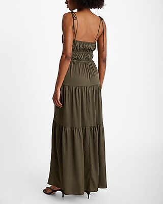 Square Neck Sleeveless Tie Shoulder Ruched Tiered Maxi Dress - image 3