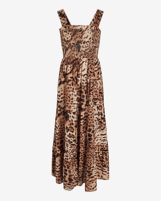 Leopard Metallic Dot Square Neck Sleeveless Tiered Maxi Dress