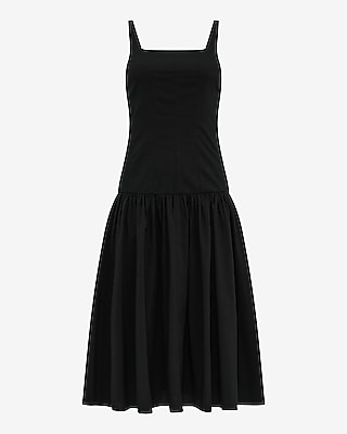 Poplin Scoop Neck Sleeveless Drop Waist Midi Dress