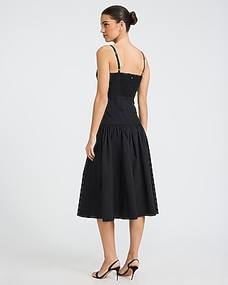 Poplin Scoop Neck Sleeveless Drop Waist Midi Dress