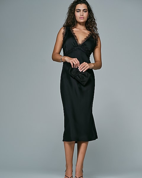 lace dress with slip W/ Deep Trim Black La Garonne 90% nylon Long lace slip dress with