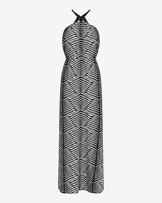 Printed Halter O-Ring Sleeveless Maxi Dress