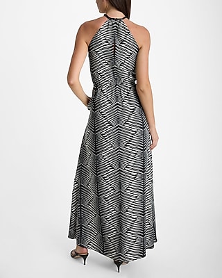 Printed Halter O-Ring Sleeveless Maxi Dress