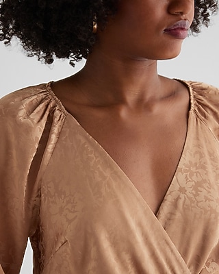 Satin Floral Jacquard V-Neck Tiered Maxi Dress