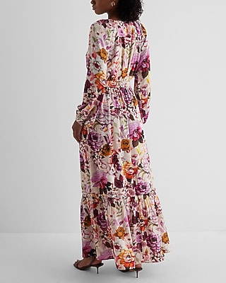 Floral Long Sleeve Tiered Maxi Dress | Express