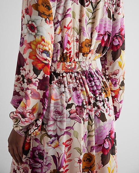 floral maxi dress with sleeves Andrea & Leo Couture A1336 Long Print Puff Sleeve Prom Ruffle Slit Formal 6 / Black Featuring a delicate floral print on a soft cream backdrop Helena Long Sleeve Floral Maxi