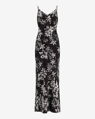 Floral Satin V-Neck Maxi Downtown Cami Slip Dress