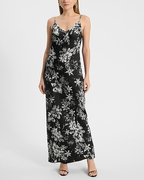Floral Satin V-neck Maxi Downtown Cami Slip Dress | Express Floral Satin V-neck Maxi Downtown Cami Slip Dress | Express