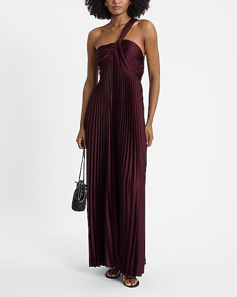 one shoulder pleated maxi dress Bella and Bloom Boutique and a concealed zipper closure PREORDER One Shoulder Asymmetrical Pleated