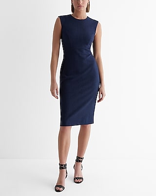 Crew Neck Cap Sleeve Back Zipper Midi Sheath Dress