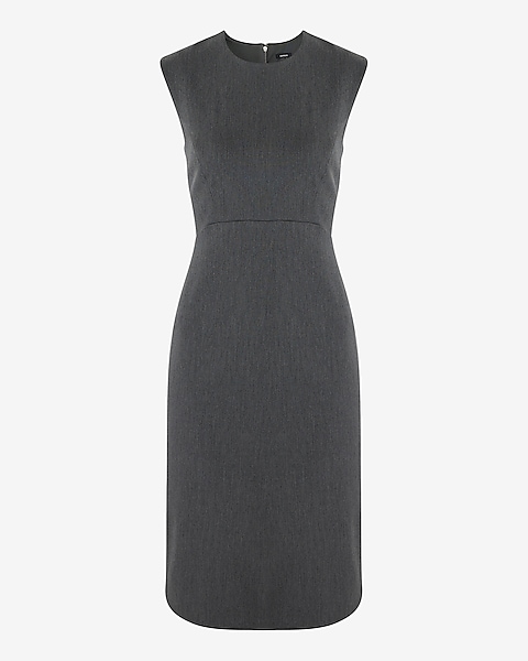 Crew Neck Cap Sleeve Back Zipper Midi Sheath Dress | Express Crew Neck Cap Sleeve Back Zipper Midi Sheath Dress | Express