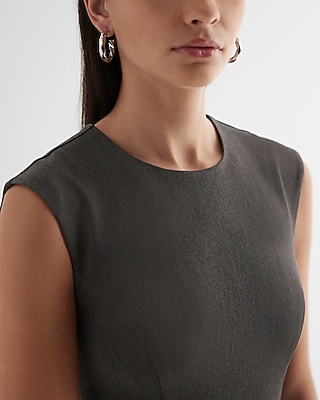 Crew Neck Cap Sleeve Back Zipper Midi Sheath Dress - image 2
