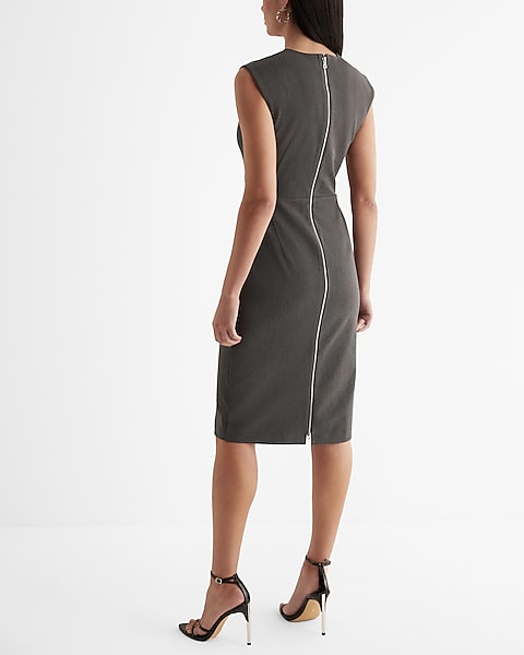 Crew Neck Cap Sleeve Back Zipper Midi Sheath Dress | Express Crew Neck Cap Sleeve Back Zipper Midi Sheath Dress | Express