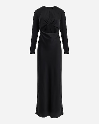 Satin Long Sleeve Cutout Twist Maxi Dress