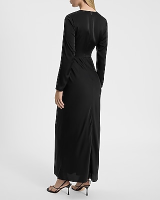 Satin Long Sleeve Cutout Twist Maxi Dress
