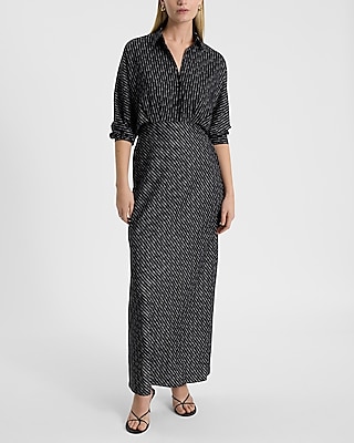 Printed Half Button Up Portofino Maxi Shirt Dress