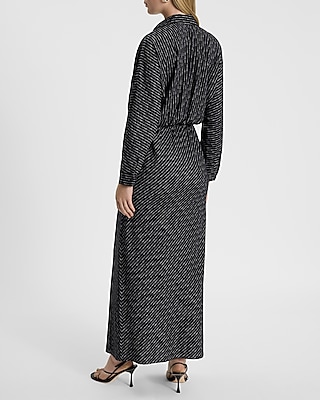 Printed Half Button Up Portofino Maxi Shirt Dress