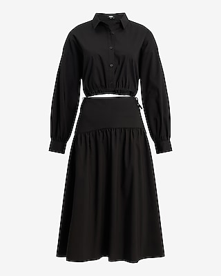 Tie Side Cutout Drop Waist Midi Shirt Dress