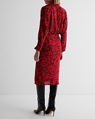 Printed Half Button Up Midi Portofino Shirt Dress | Express