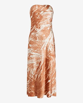 Printed Satin Strapless Midi Slip Dress