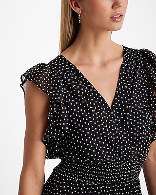 Polka Dot Surplice Flutter Sleeve Smocked Waist Maxi Dress