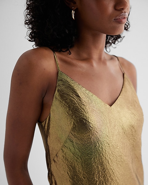 Metallic V-neck Downtown Cami Midi Slip Dress | Express Metallic V-neck Downtown Cami Midi Slip Dress | Express