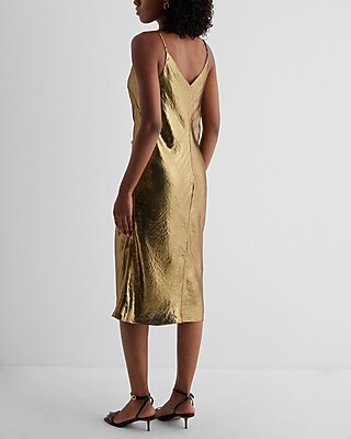 gold lame party dress Women's Midi Dress with Corset Style, Metallic Foil Gold Lycra, Eyelet –  Liquorish Online main image 1