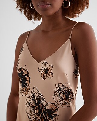 express satin v neck midi slip dress Floral Satin V-neck Midi Downtown Cami Slip Dress