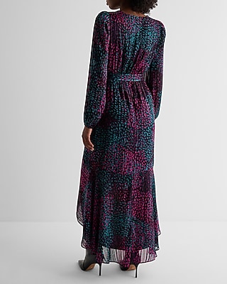 Printed Surplice Ruffle Hi-Lo Maxi Dress