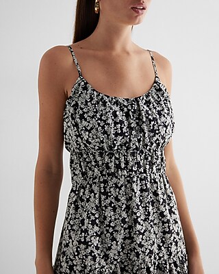Floral Scoop Neck Pleated Tiered Poplin Maxi Dress | Express