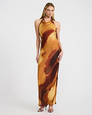 Printed Halter Neck Sleeveless Maxi Dress