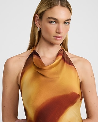 Printed Halter Neck Sleeveless Maxi Dress