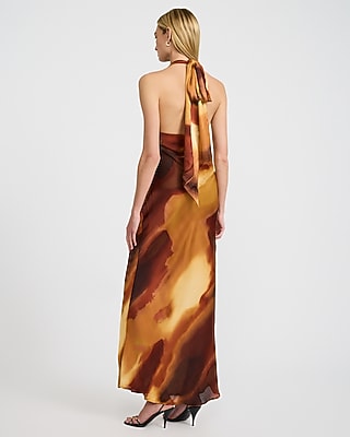 Printed Halter Neck Sleeveless Maxi Dress