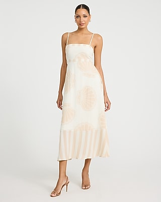 Printed Square Neck Smocked Back Midi Sheath Dress