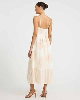 Printed Square Neck Smocked Back Midi Sheath Dress