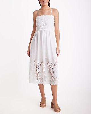 Embroidered Eyelet Square Neck Midi Dress | Express