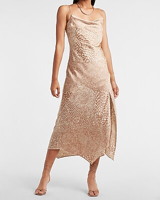 Download Satin Animal Print Cowl Neck Midi Slip Dress Express