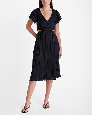 strapless open back dress Mixed Media Leather Pleated Ozzy Midi Dress main image 1