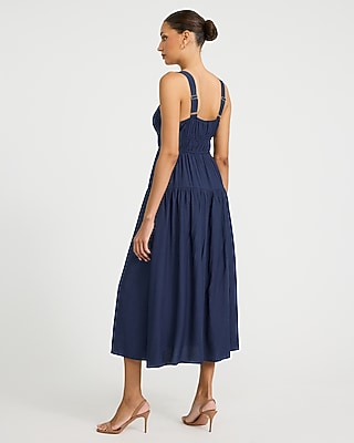 Scoop Neck Tie Front Keyhole Tiered Midi Dress