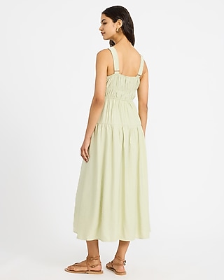 Scoop Neck Tie Front Keyhole Tiered Midi Dress - thumbnail 5