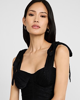 Sweetheart Tie Strap Ruched Tiered Midi Dress