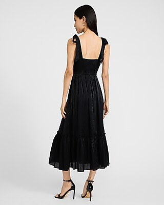 Sweetheart Tie Strap Ruched Tiered Midi Dress