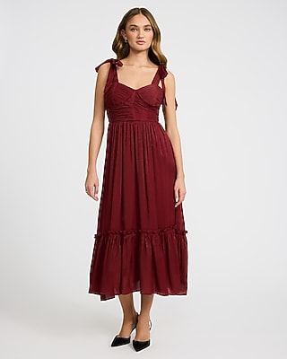 knee length dresses for ladies The Floral Tie Midi Dress -Sweetheart's Neck Floral Print High Waist Dress  - Green - Dresses
