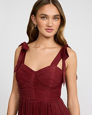 Sweetheart Tie Strap Ruched Tiered Midi Dress