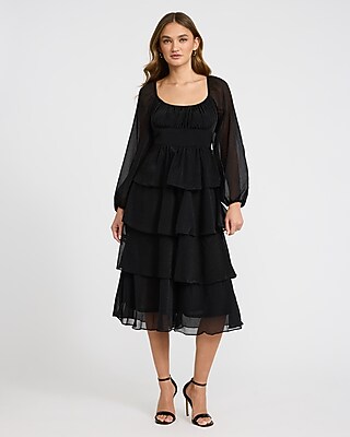 Dobby Print Long Sleeve Tiered Midi Dress - image 2