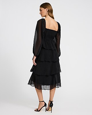 Dobby Print Long Sleeve Tiered Midi Dress - image 3